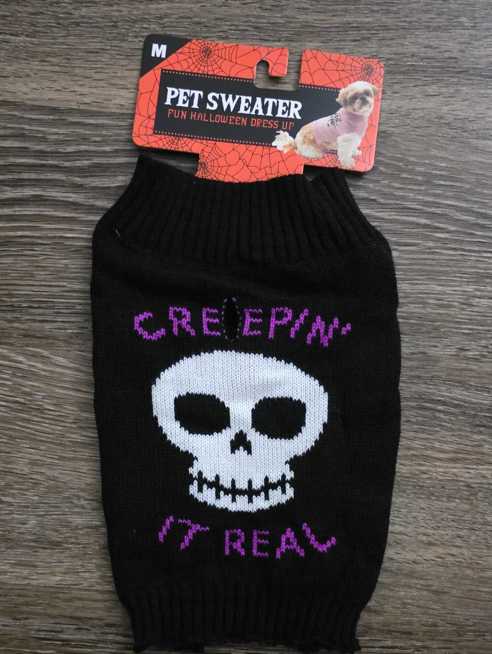 Black Halloween Skull 'Creepin' It Real' - Medium Pet Sweater